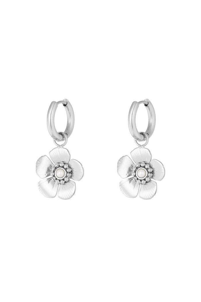 Earring with cute flower pendant - silver 