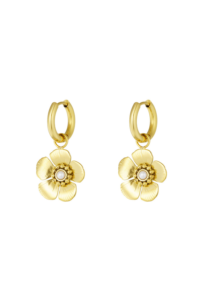 Earring with cute flower pendant - gold 