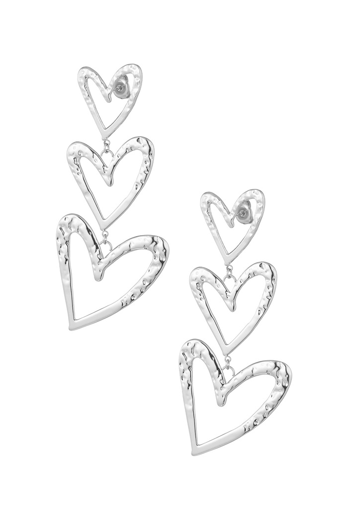 Yapılandırılmış küpeli üçlü kalp - gümüş 
