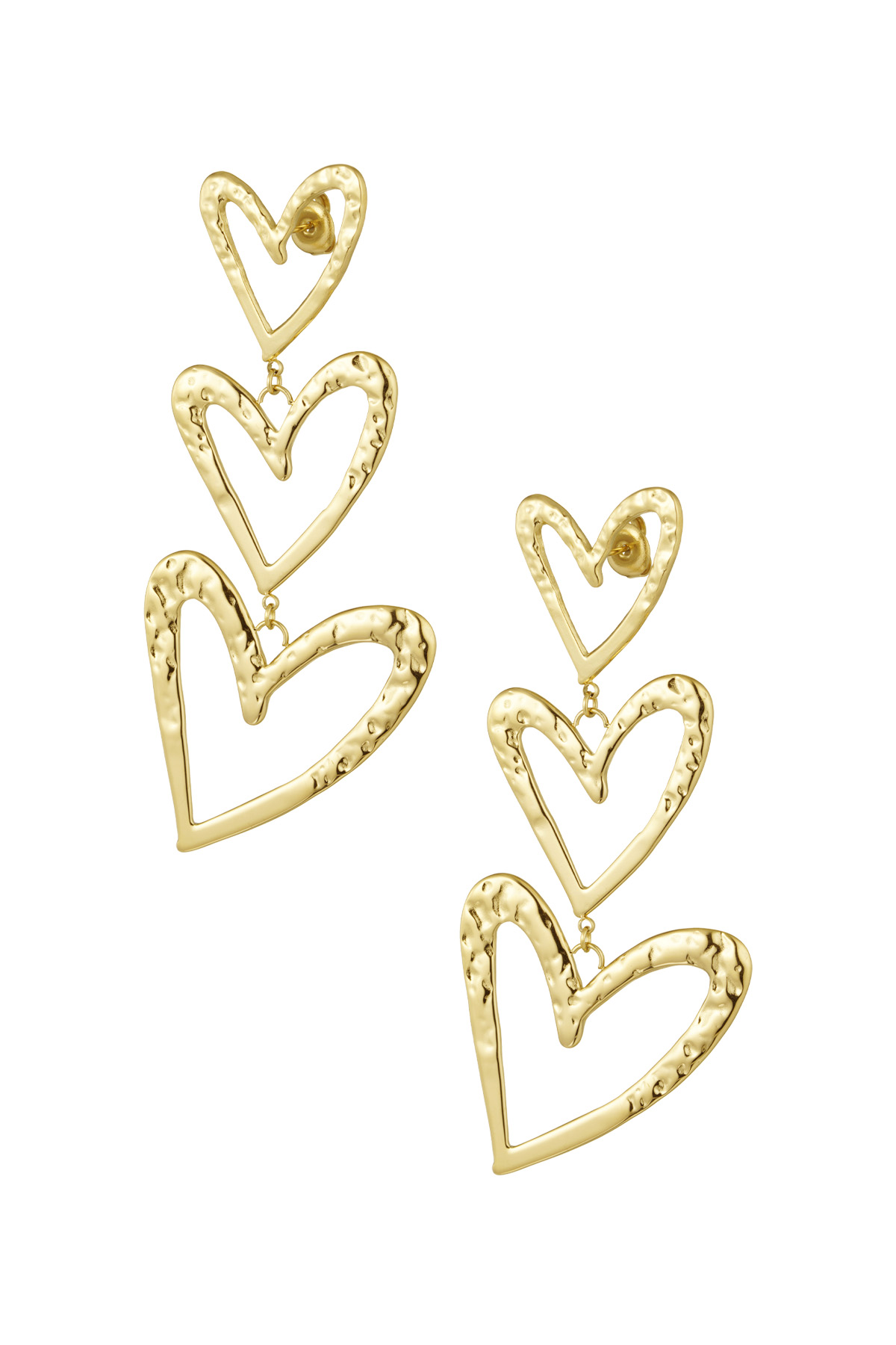 Dreifacher Herz-Ohrring mit Struktur – Gold
