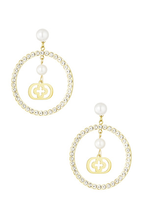 hoops on stud earrings with pearls and clover - gold h5 