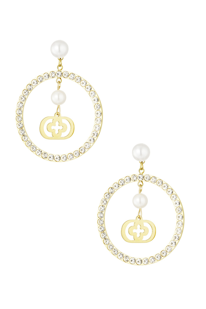hoops on stud earrings with pearls and clover - gold 