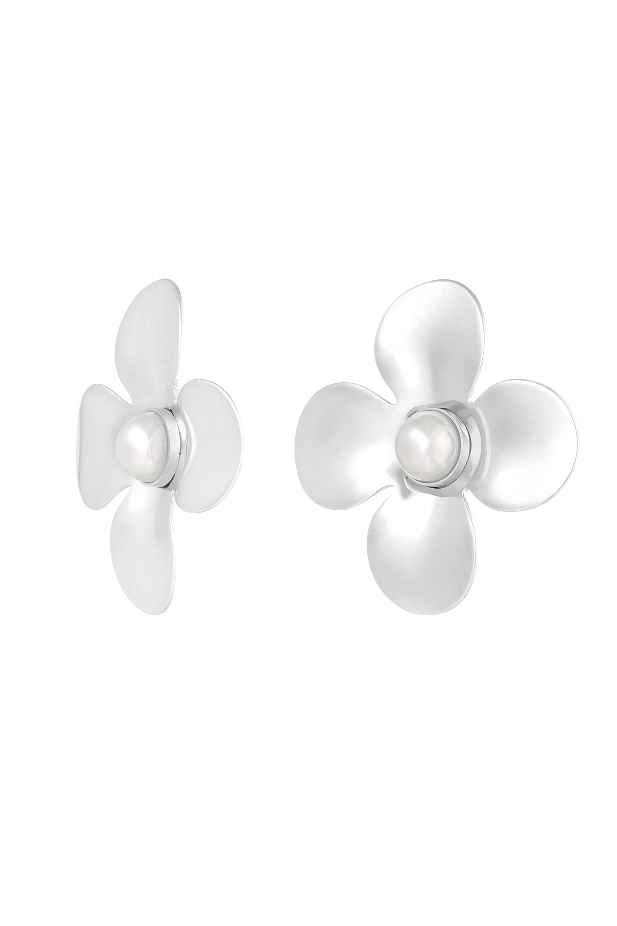 Statement earrings floral pearl - silver 