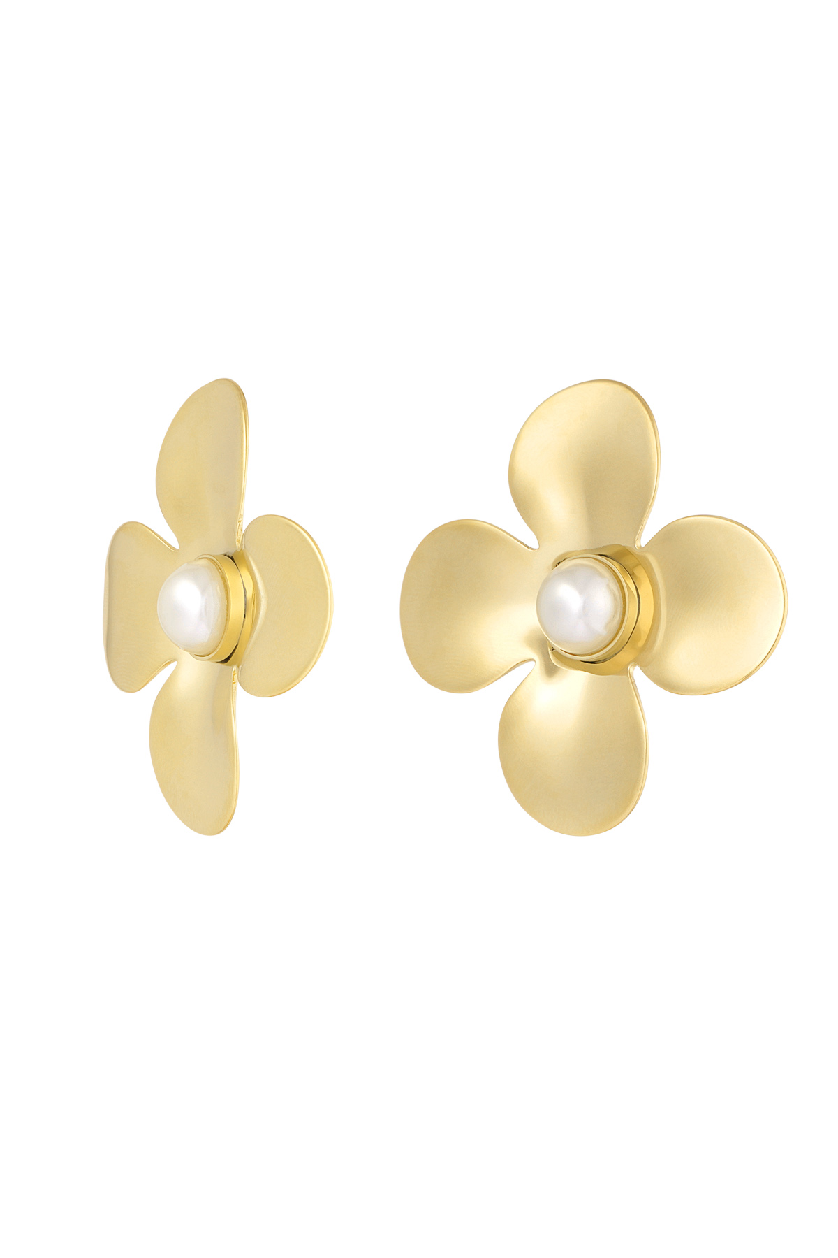 Statement earrings floral pearl - gold