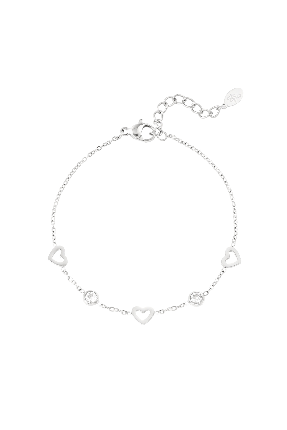 Bracelet with heart and diamond charms - silver h5 