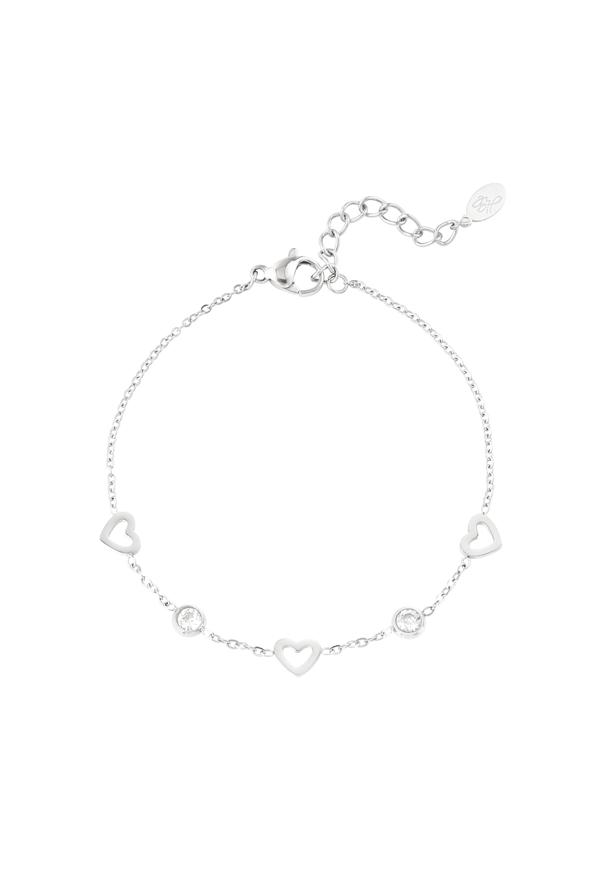 Pulsera con dijes de corazón y diamantes - plata 