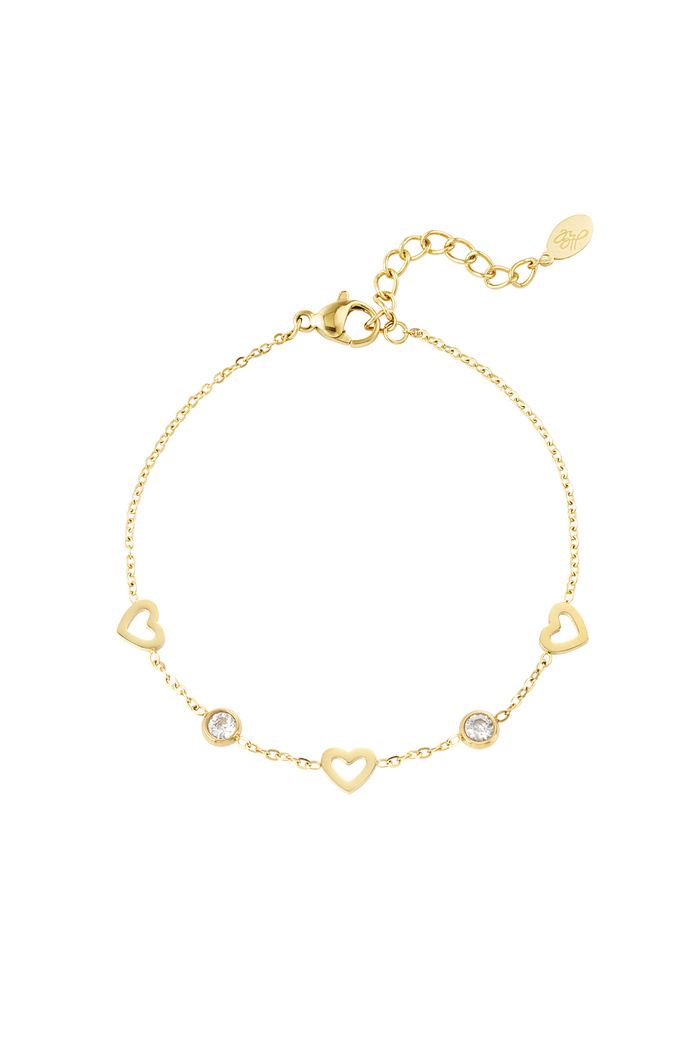 Bracelet with heart and diamond charms - gold 