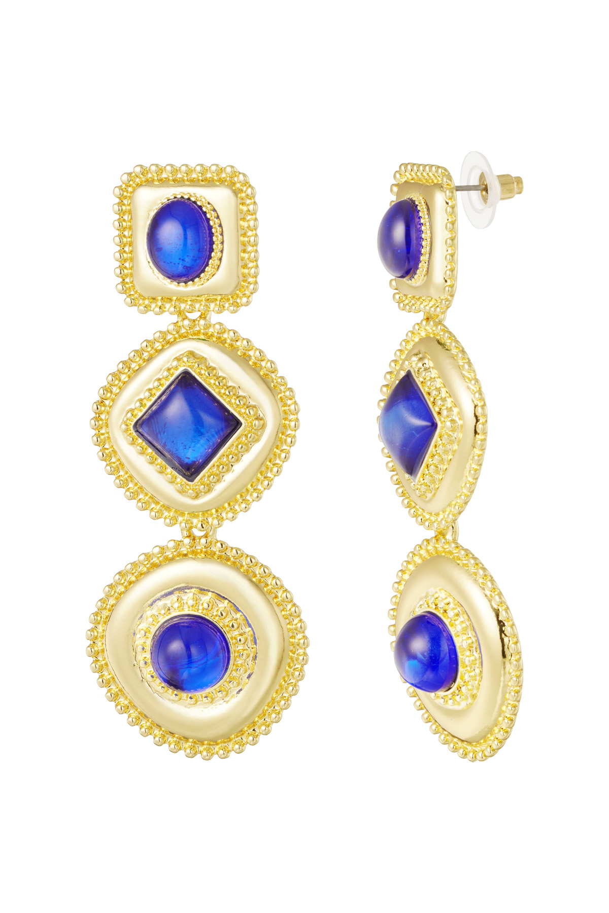 Geometric earrings with stones - blue