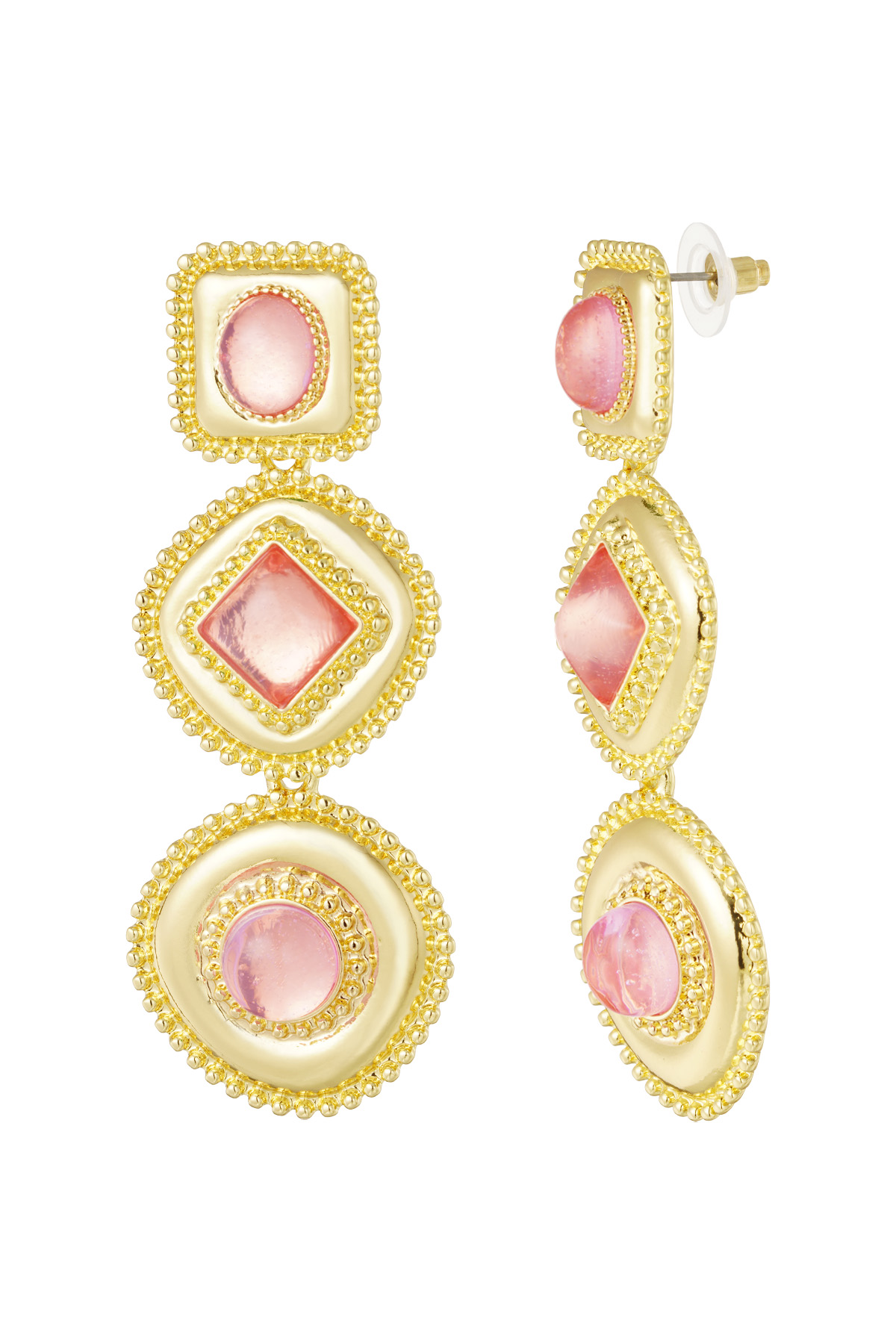 Geometric earrings with stones - pink 2