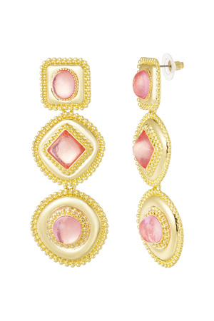 Geometric earrings with stones - pink h5 