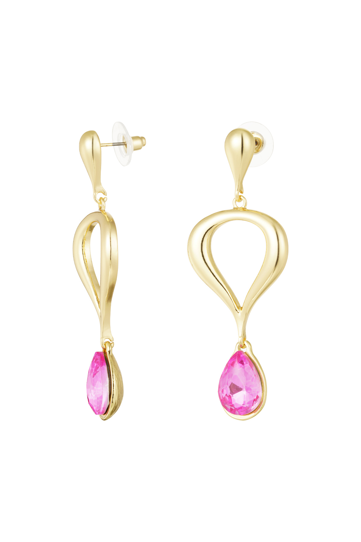 Classic earring with colored pendant - pink, gold 