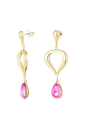 Classic earring with colored pendant - pink, gold h5 