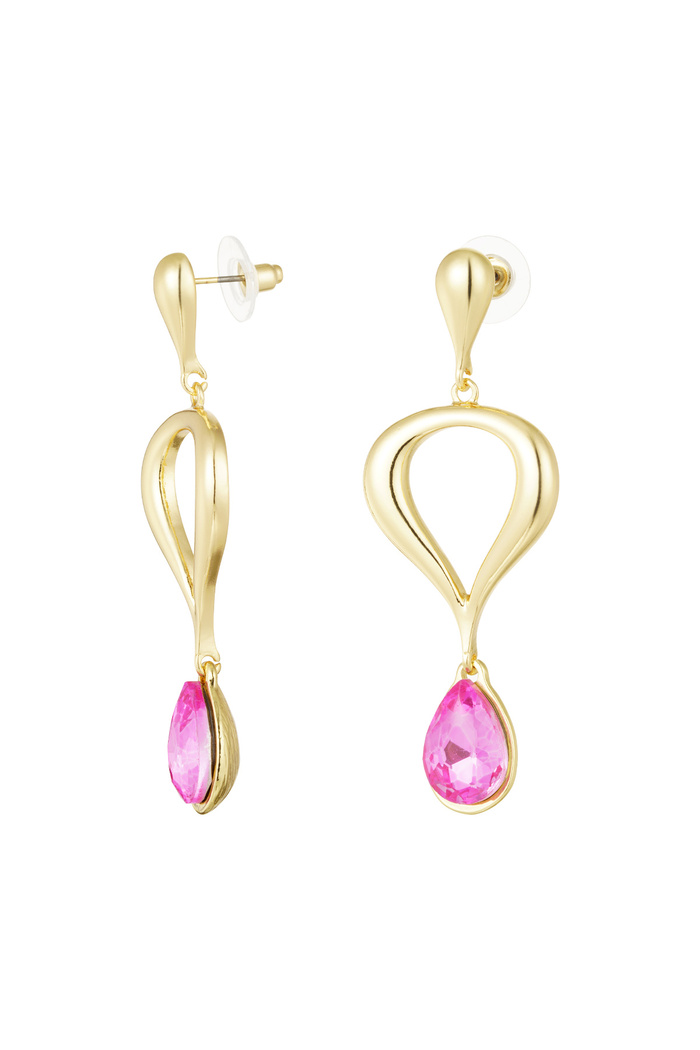 Klassischer Ohrring mit farbigem Anhänger – Rosa, Gold 