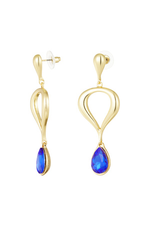 Classic earring with colored pendant - blue, gold h5 