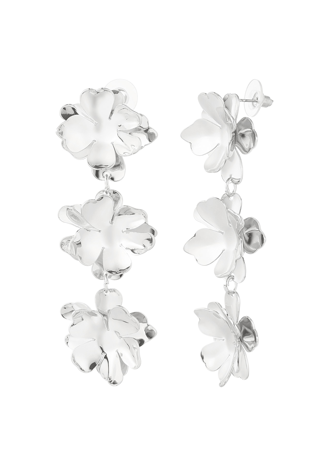 Double floral love earrings - silver  
