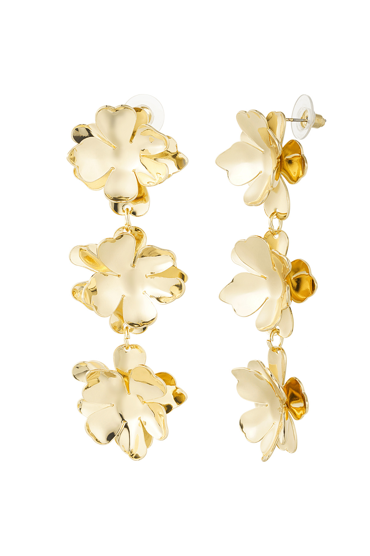 Double floral love earrings - gold 