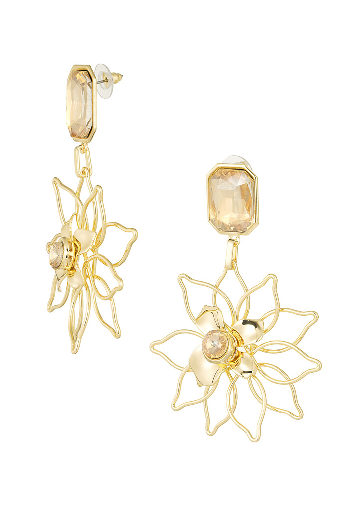 Sparkly earrings with flower pendant - gold 