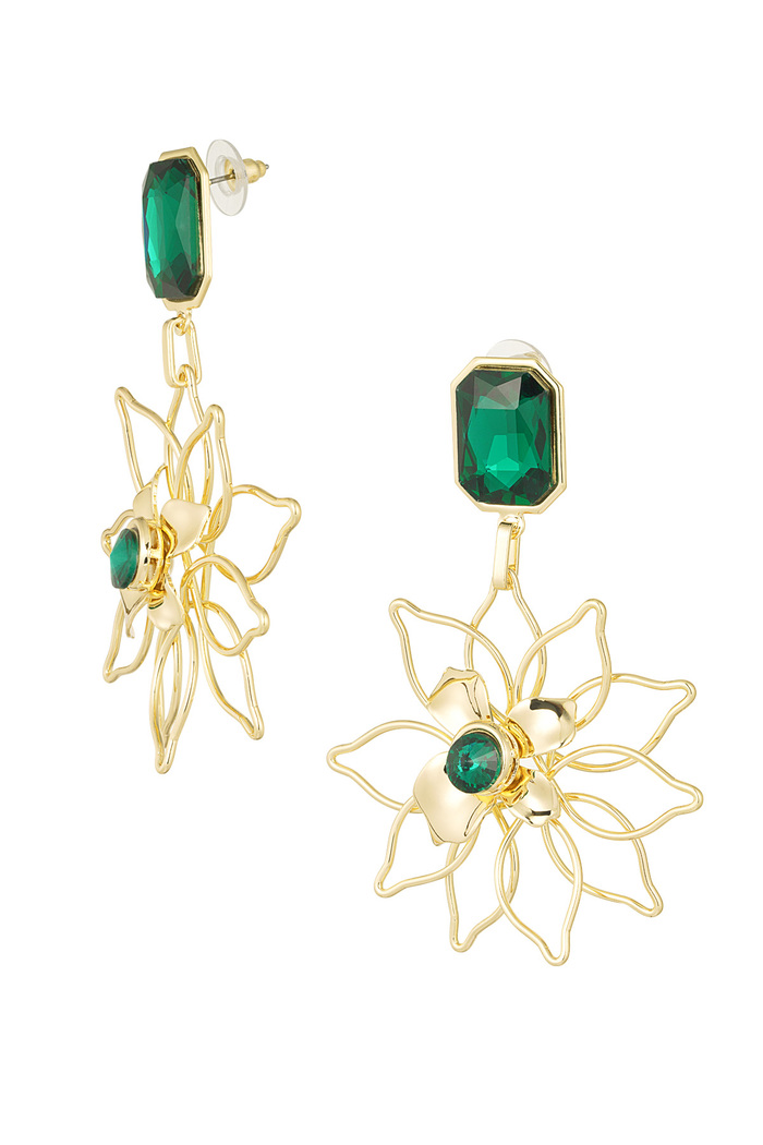 Sparkly earrings with flower pendant - green 