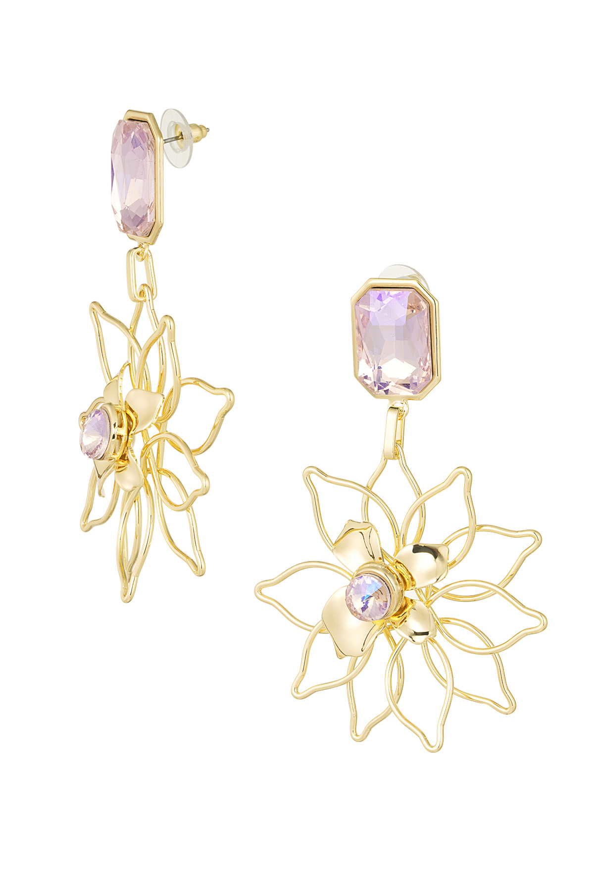 Sparkly earrings with flower pendant - pink