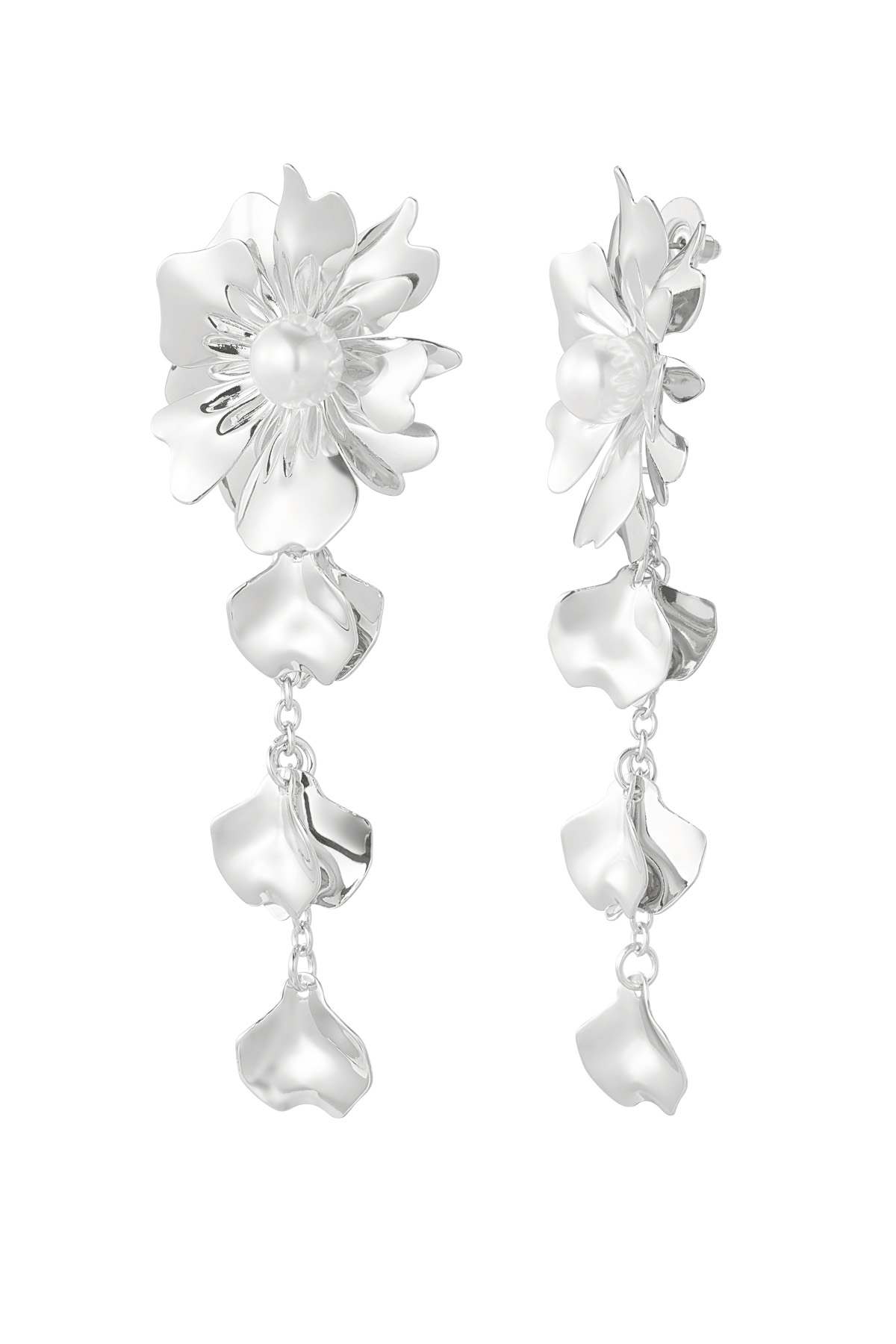 Ohrringe Blume mit Perle - Silber