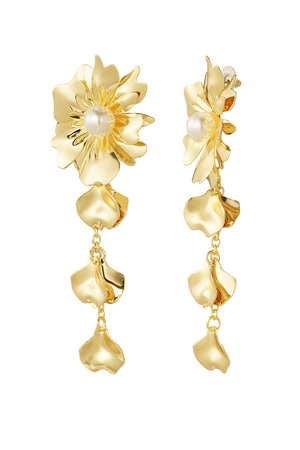 Earrings flower with pearl - gold h5 