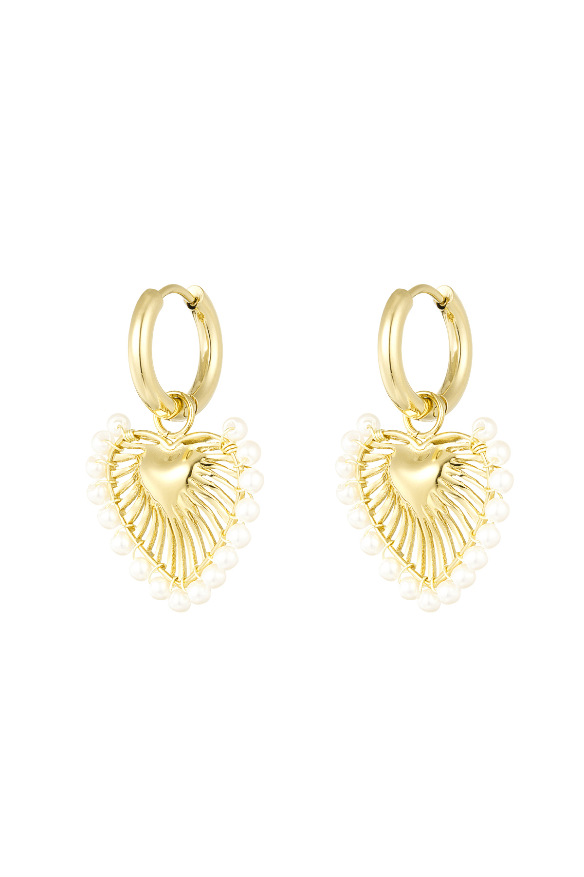 Ohrringe mit Herzanhänger und Perlen - Gold