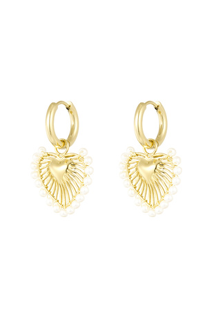 Earrings with heart pendant and pearls - gold h5 
