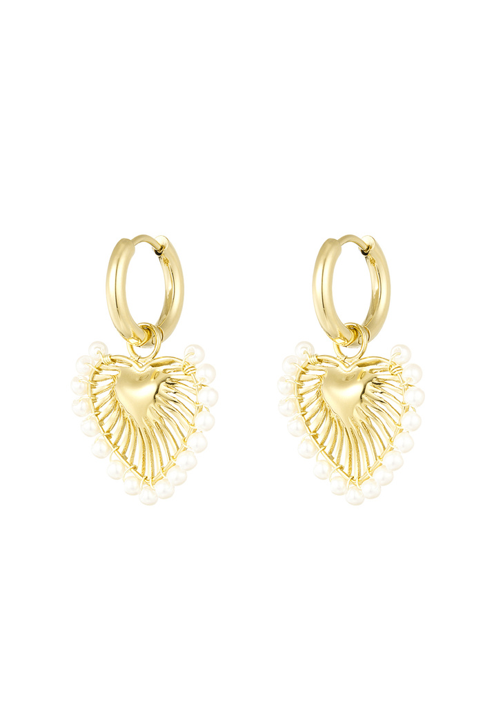 Boucles d'oreilles avec pendentif coeur et perles - doré 