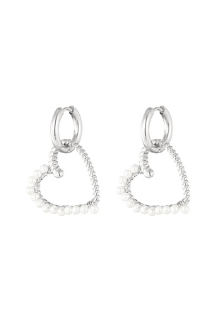 Heart earring with pearl - silver h5 