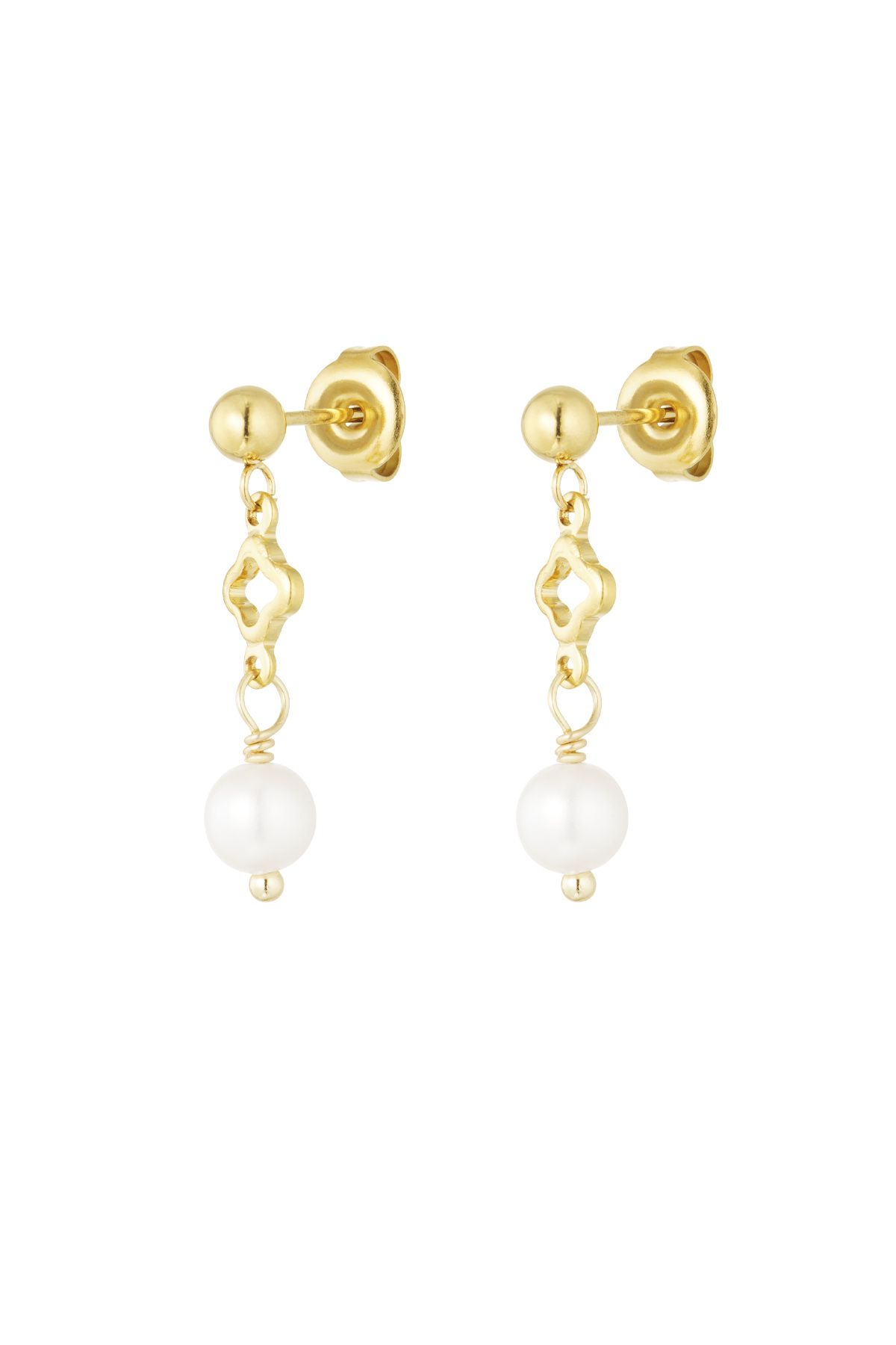 Earrings clover and pearl charm - gold h5 