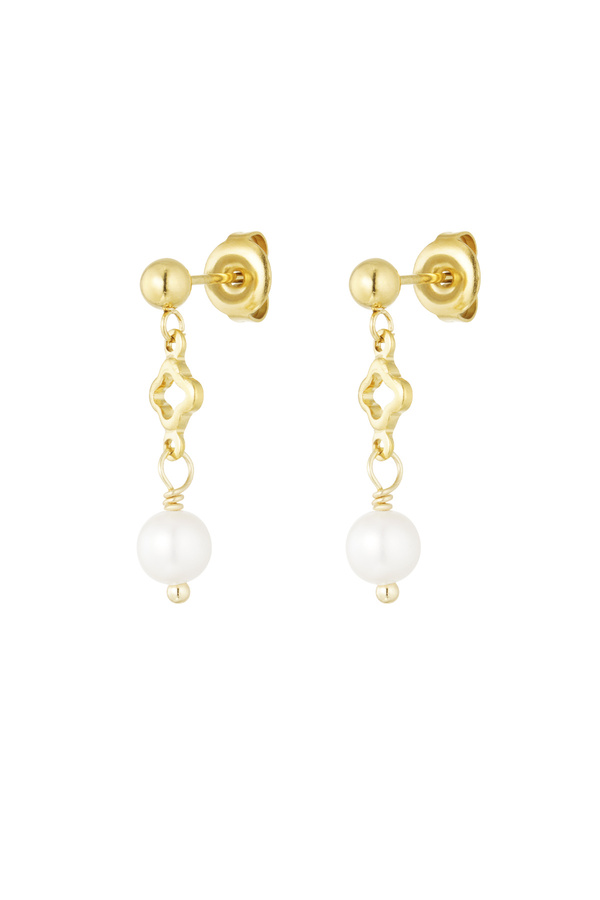 Earrings clover and pearl charm - gold