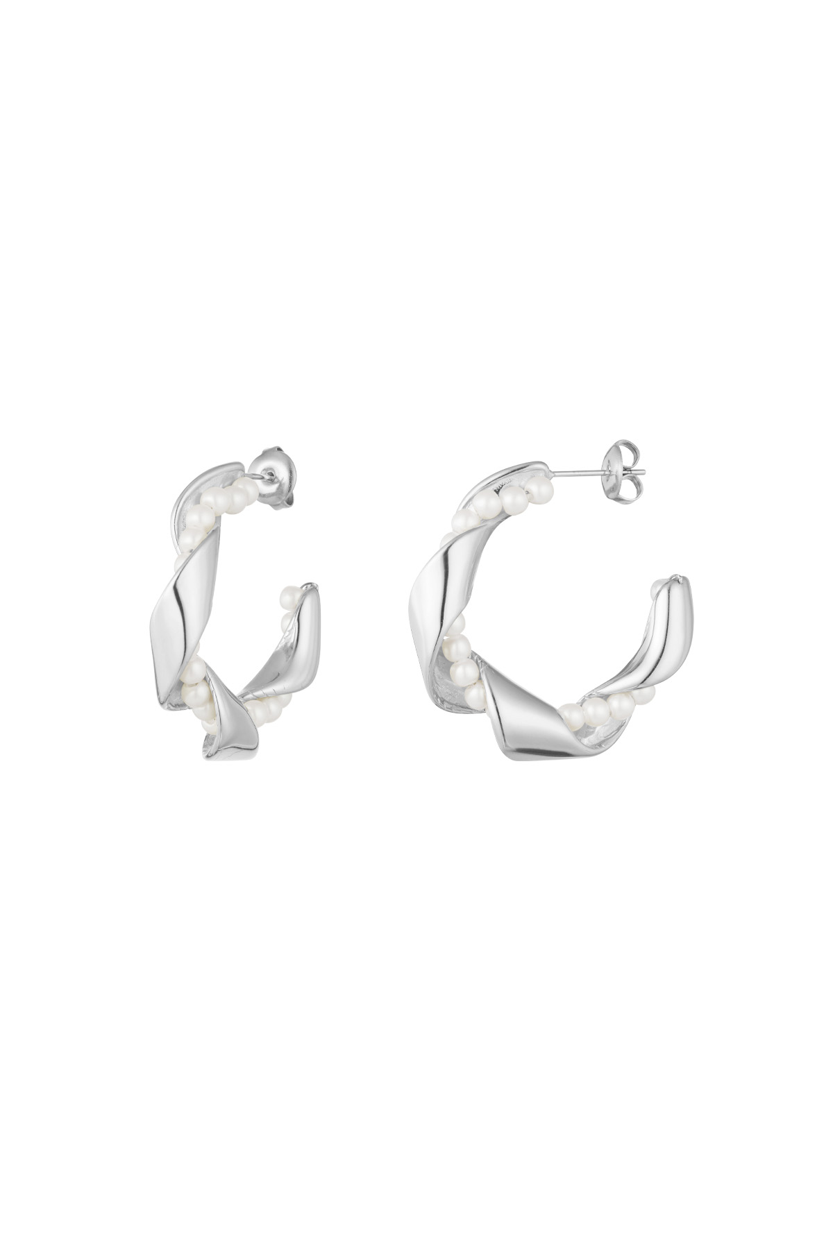 Twisted pearl earrings - silver