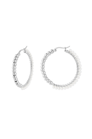 Stainless Steel Large Circle Pearl Bead Earrings - Zilver h5 