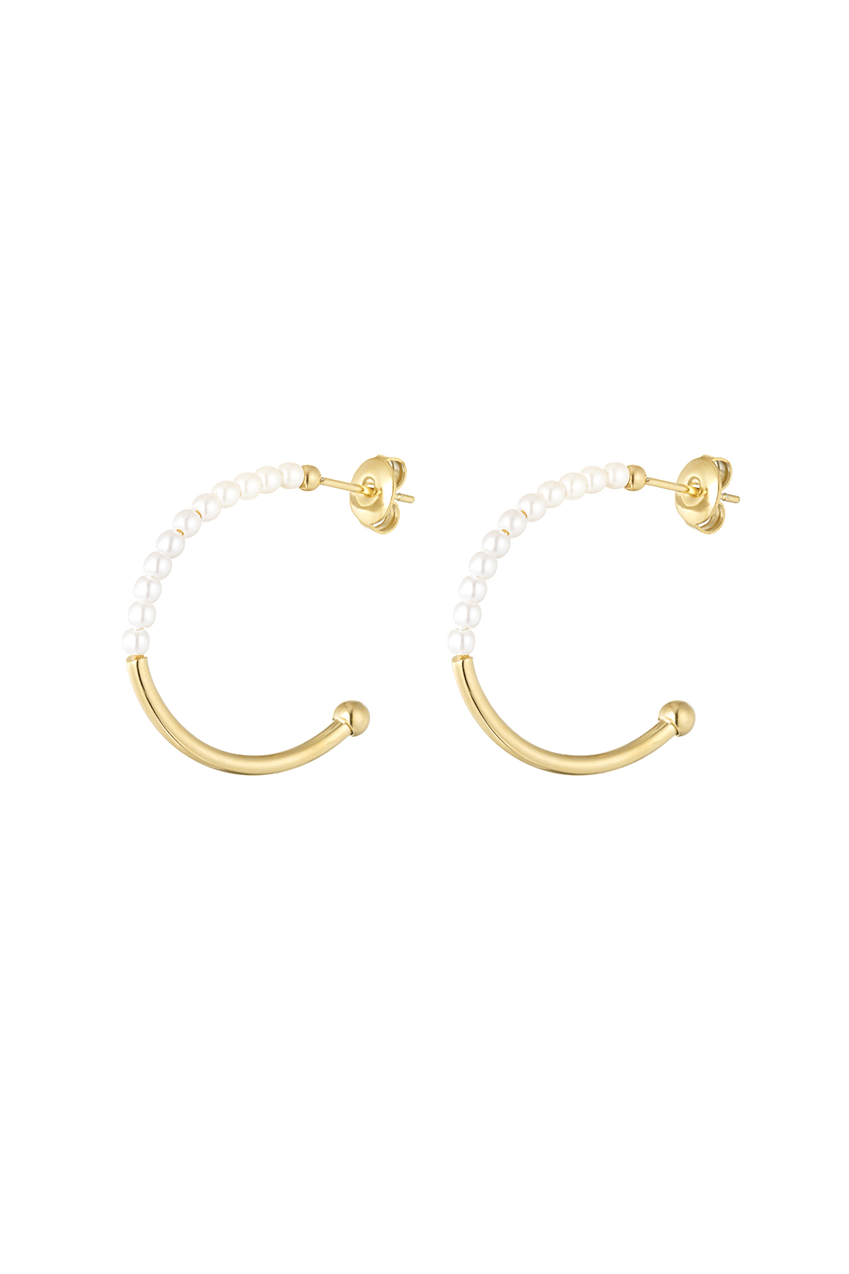 Round earrings half pearl - Gold color 2