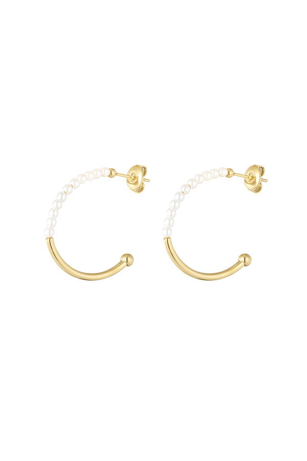 Round earrings half pearl - gold