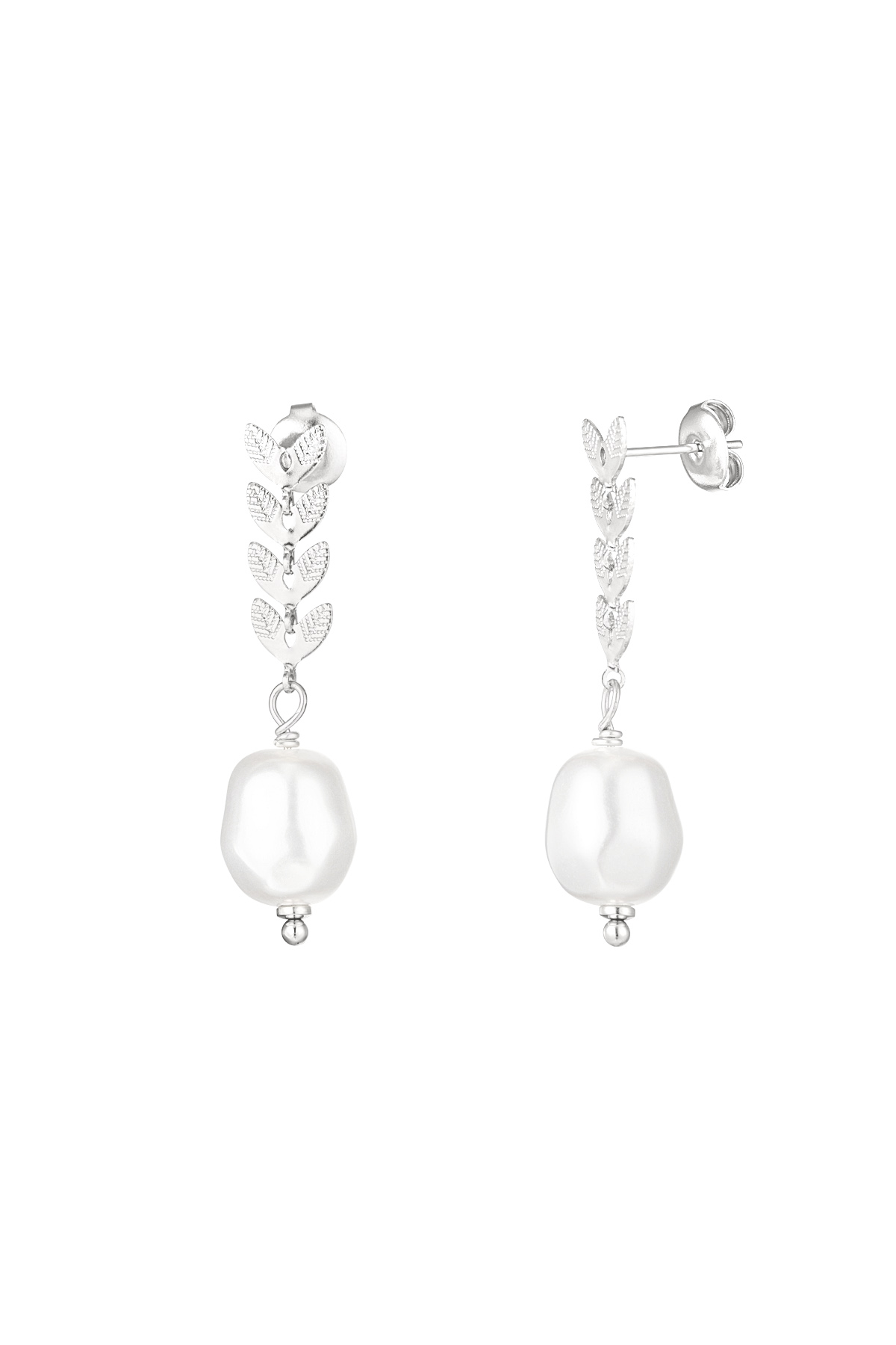 Earrings with leaves and pearl - silver h5 