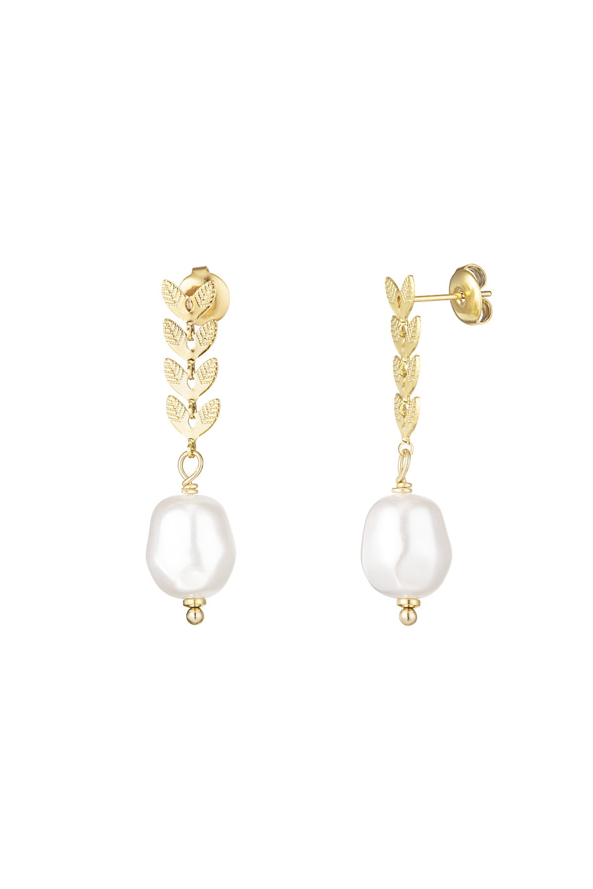 Ohrringe mit Blättern und Perle – Gold