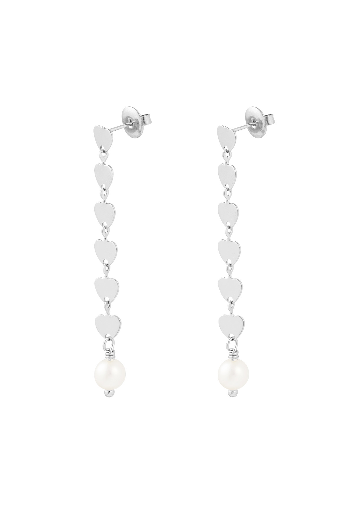 Earring with heart pendant and pearl - silver