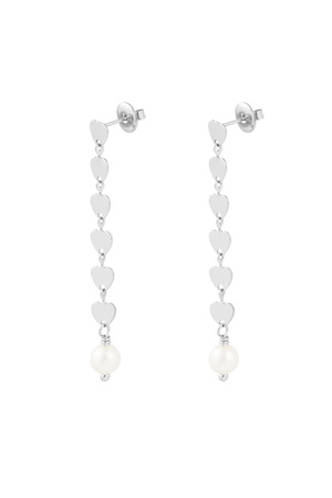 Earring with heart pendant and pearl - silver h5 