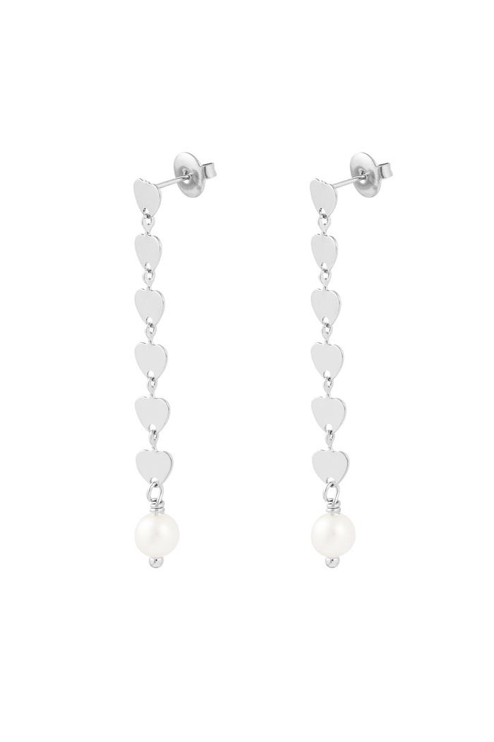 Earring with heart pendant and pearl - silver 