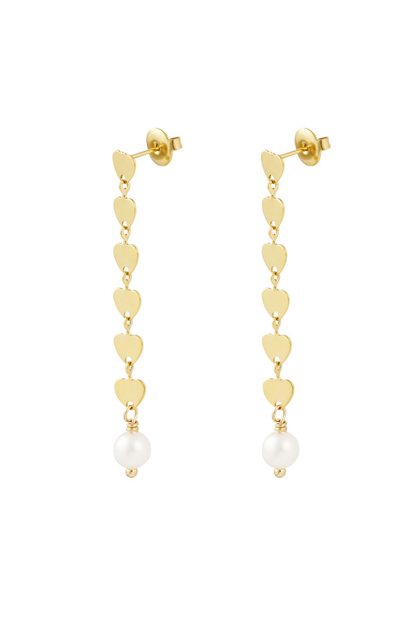 Earring with heart pendant and pearl - gold
