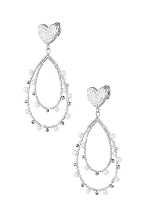 Earrings heart drop and pearls - silver h5 