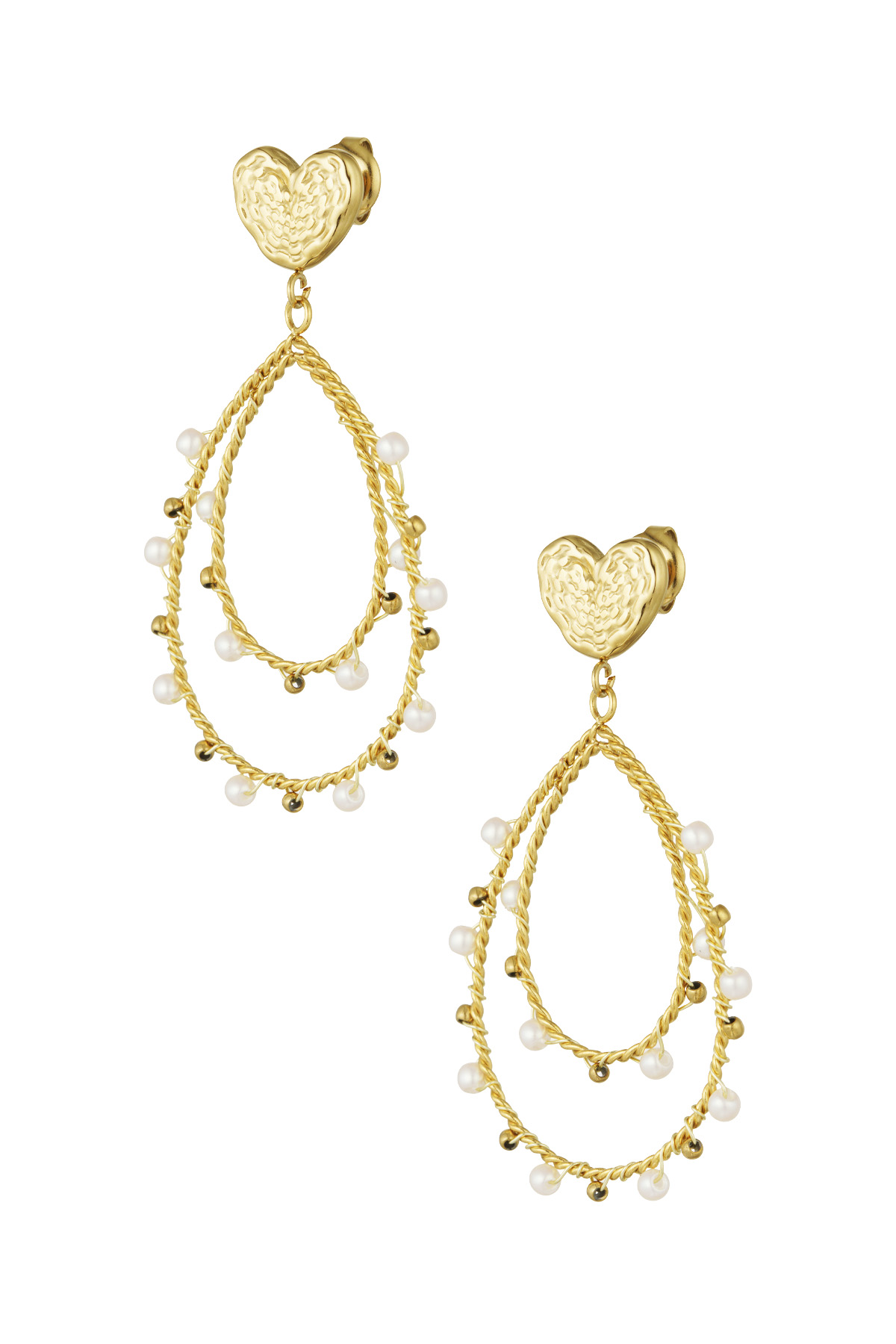 Earrings heart drop and pearls - Gold color