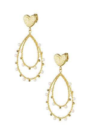 Earrings heart drop and pearls - gold h5 