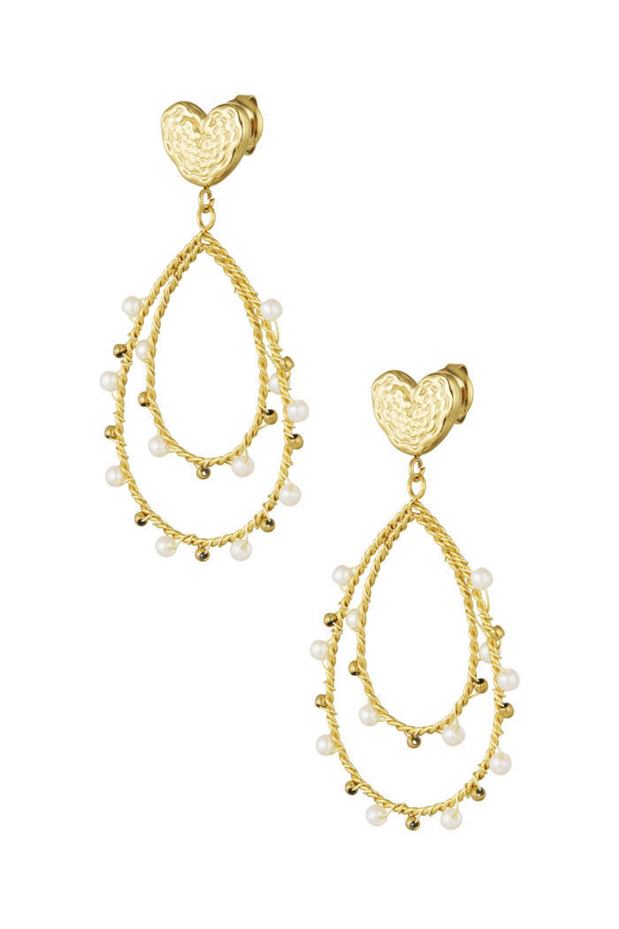 Earrings heart drop and pearls - gold 