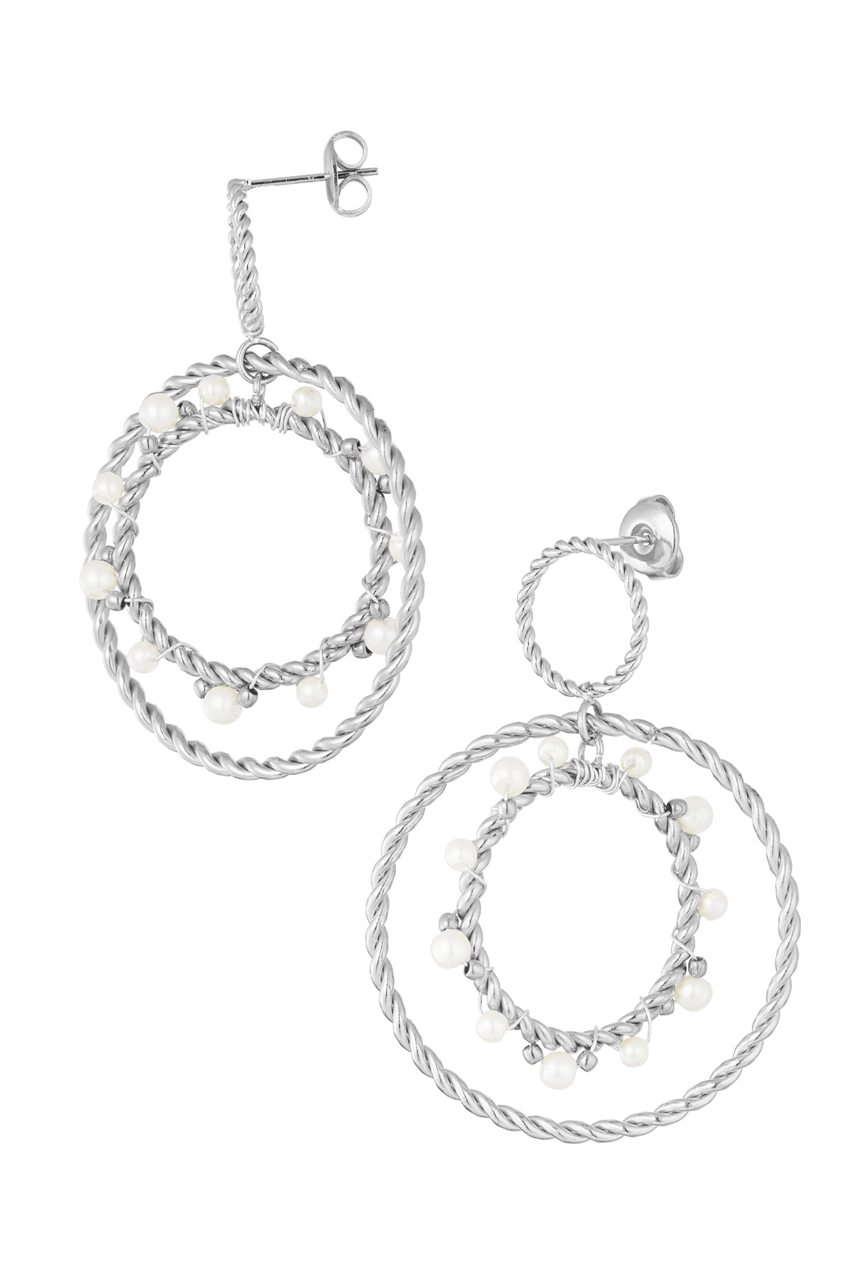 Earrings with round pendants - silver h5 