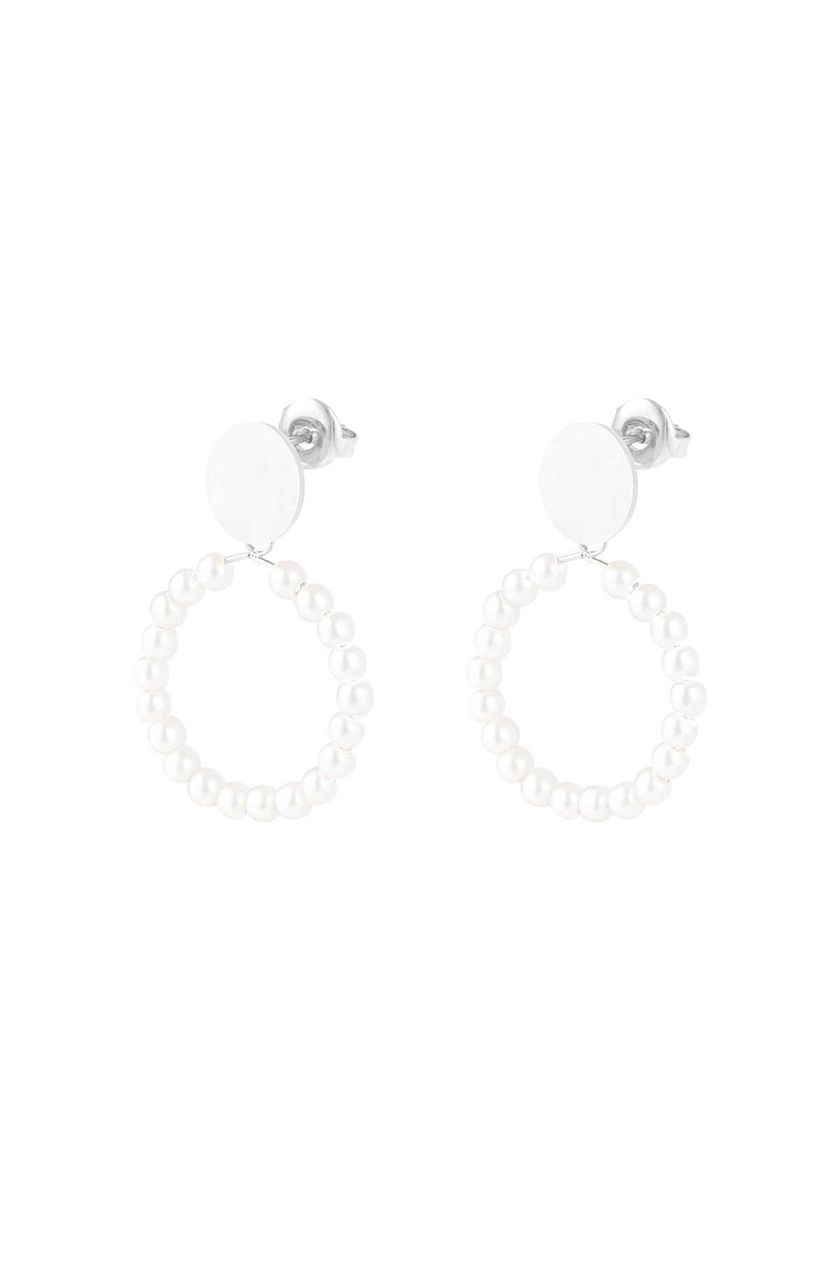 Earrings round pearl - silver h5 