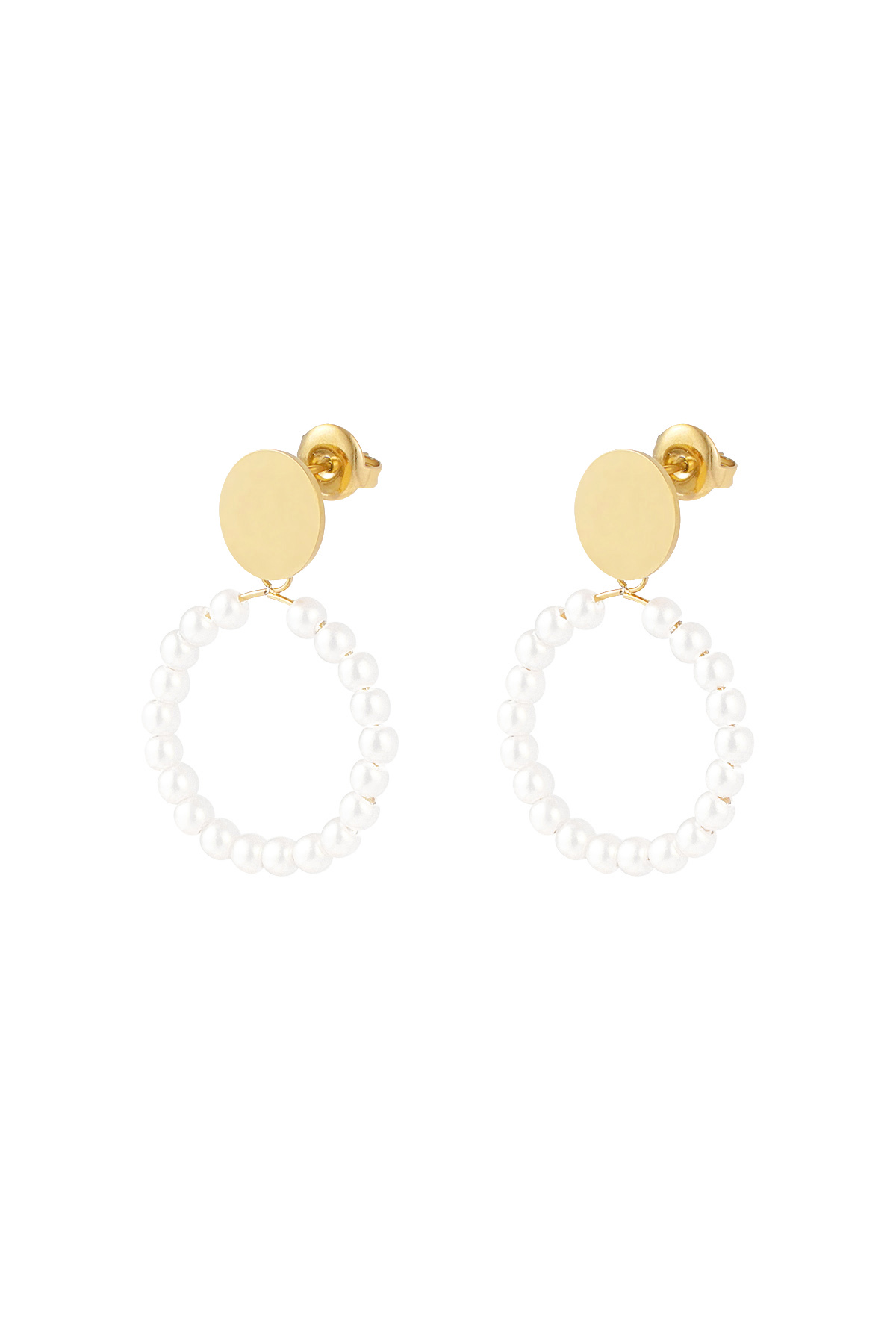 Earrings round pearl - Gold color