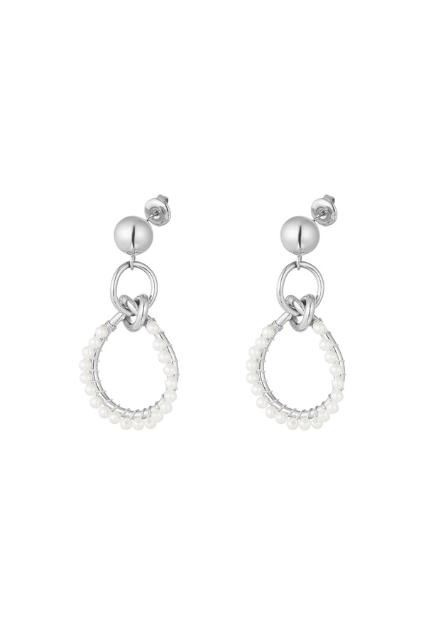 Earrings triple round with pearls - silver