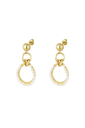 Earrings triple round with pearls - gold h5 